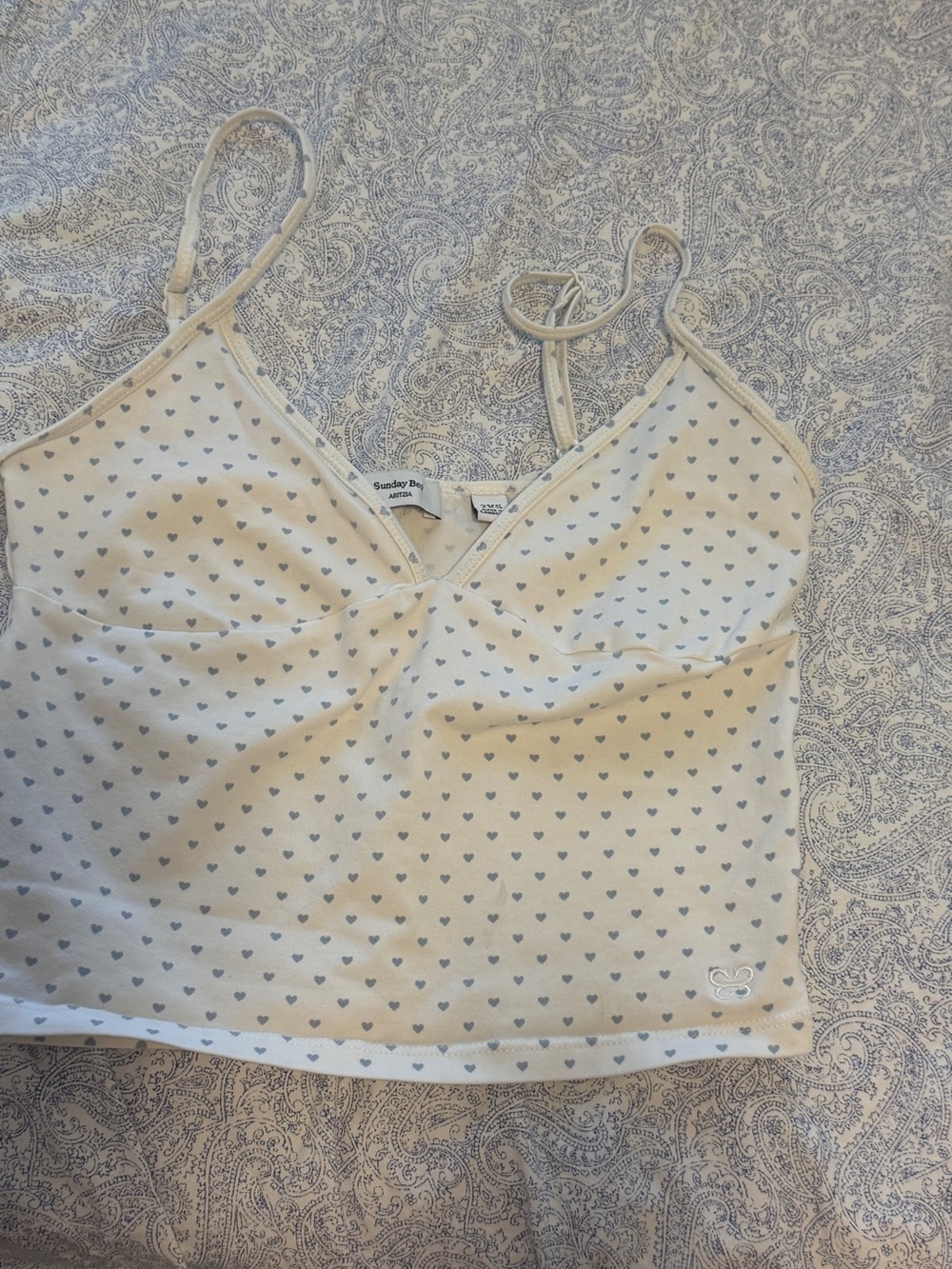 Sunday Best Cream Camisole with Small Gray Heart Print